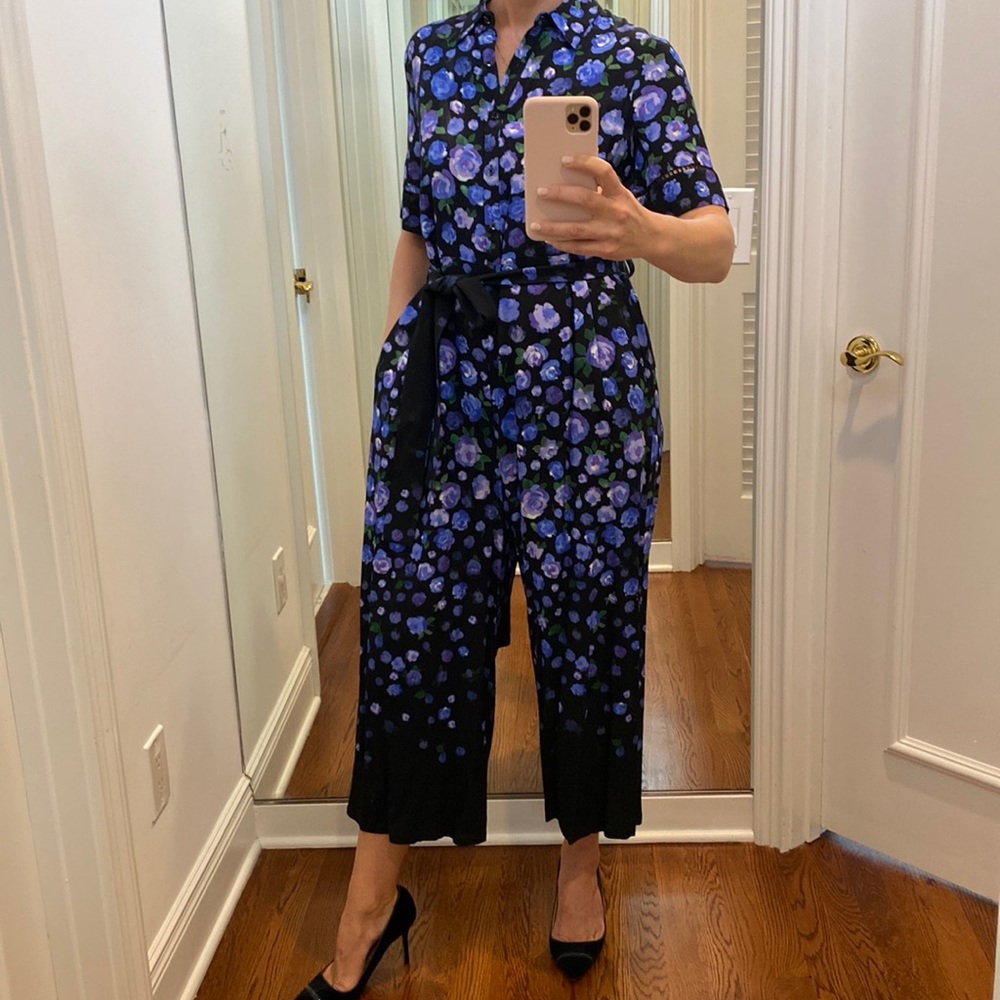 Lela Rose Jumpsuit Blue|Purple – Womens Floral-print crepe dress Blue/Purple
